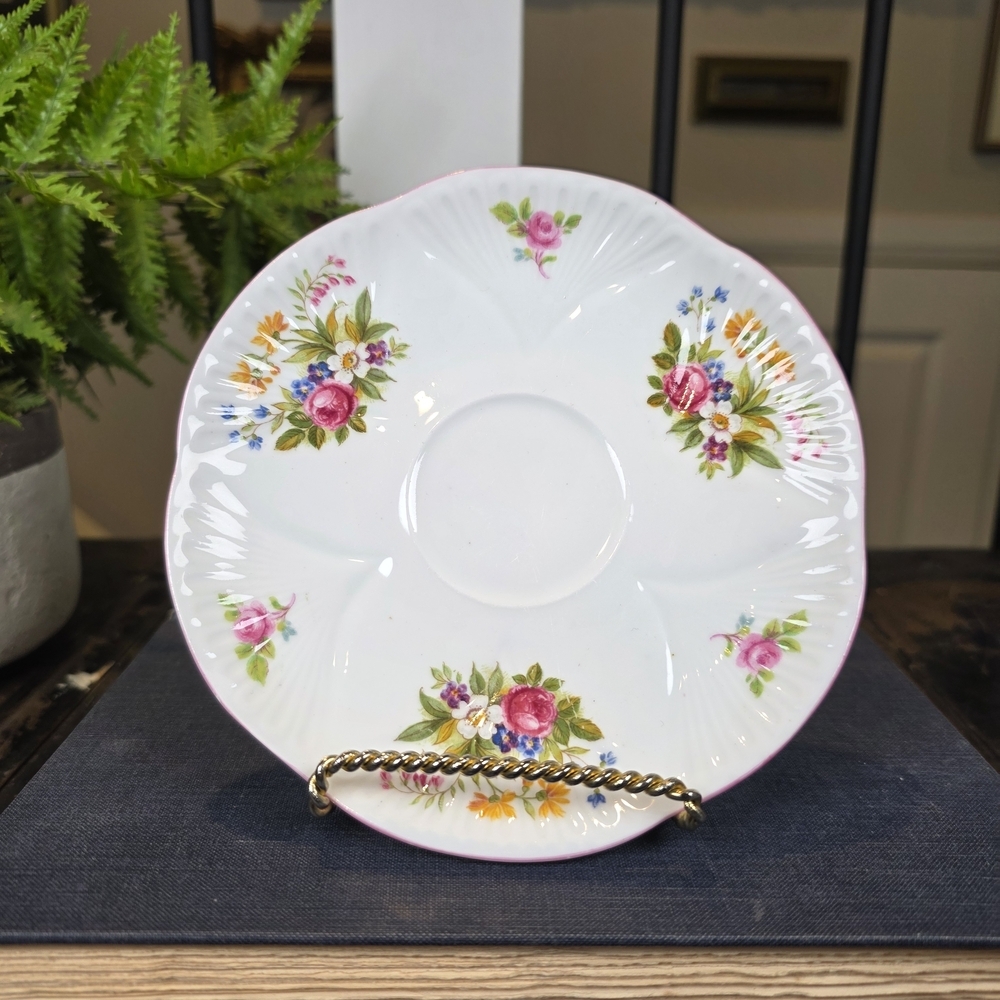 Shelley Floral Saucer | Fine Bone China Fluted Pink Trim Tea Plate 5.75" England